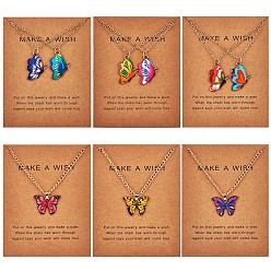 Golden 6Pcs Butterfly Pendant Necklaces for Women, Adjustable Alloy Enamel Charms Necklace Gifts for Lovers Christmas Birthday, Golden, 18.11 inch(46cm)
