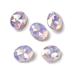 Rose Water Opal Light AB Style Eletroplate K9 Glass Rhinestone Cabochons, Pointed Back & Back Plated, Faceted, Oval, Rose Water Opal, 10x8x4.5mm
