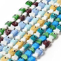 Mixed Color Handmade Lampwork Beads Strands, Fish, Mixed Color, 20~21x12~12.5x7.5~10.5mm, Hole: 1.2mm, about 20pcs/strand, 16.26 inch(41.3cm)