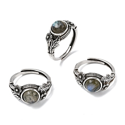 Лабрадорита Натуральные лабрадоритные пальцевые кольца, с латунной фурнитурой , античное серебро, 11 мм, внутренний диаметр: 18~19 мм