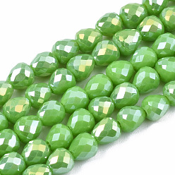 Lime Green Opaque Glass Beads Strands, AB Color Plated, Faceted, Teardrop, Lime Green, 4.5x4.5mm, Hole: 1mm, about 99~101pcs/strand, 17.64 inch~18.03 inch(44.8cm~45.8cm)