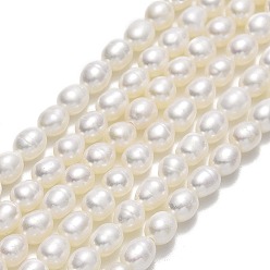 Льняное Полотно Нити из натурального культивированного пресноводного жемчуга, рис, белье, 4~5x3~4 мм, отверстие : 0.5 мм, около 76~77 шт / нитка, 14.57'' (37 см)