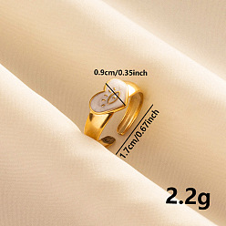 Белый Винтаж 304 эмалированное кольцо-манжета из нержавеющей стали, сердце с глазом широкое открытое кольцо для женщин, золотые, белые