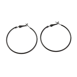 Black Baking Paint 201 Stainless Steel Hoop Earrings, Ring, Black, 49mm, Pin: 0.5mm