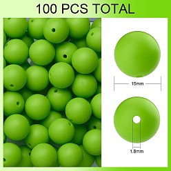 Yellow Green 100Pcs Silicone Beads Round Rubber Bead 15MM Loose Spacer Beads for DIY Supplies Jewelry Keychain Making, Yellow Green, 15mm