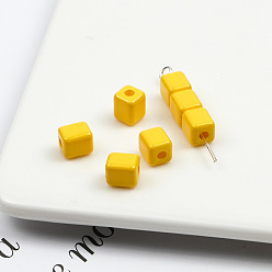 Желтый Непрозрачные акриловые бусины, кубические, желтые, 6x5x5 мм, отверстие : 1.8 мм