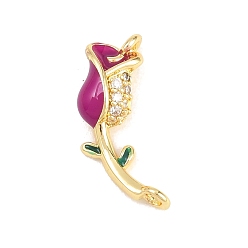 Камелия Латунные микро проложить кубического циркония подвески, с эмалью, , долговечный, стойки покрытие, без свинца и без кадмия, реальный 18 k позолоченный, камелия, 18.5x10.5x4.5 мм, отверстие : 1.5 мм