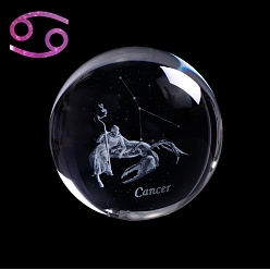 Cancer Inner Carving Constellation Glass Crystal Ball Diaplay Decoration, Paperweight, Fengshui Home Decor, Cancer, 80mm