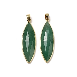 Зеленый Авантюрин Граненые подвески из натурального зеленого авантюрина, латунные подвески в виде конского глаза, без кадмия и без свинца, 42.5~43x13x6~6.5 мм, отверстие : 5.5x4 мм