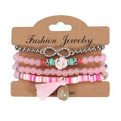HY-2826-D Pink Bohemian Multi-layer Shell Bracelet with Diamond Inlaid 8-shaped Hand Chain for Women