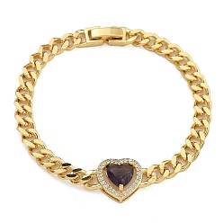 Фиолетовый Браслеты из латуни с фианитами и микропаве со звеньями и подвесками, реальный 18 k позолоченный, фиолетовые, 6-7/8 дюйм (17.5 см)