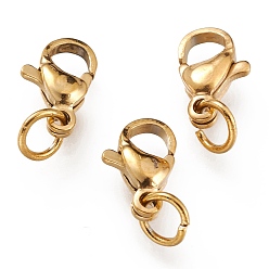 Золотой Ионное покрытие (ip) 304 застежки-клешни из нержавеющей стали, с 201 кольцом из нержавеющей стали, золотые, 12x7x3.5 мм, отверстие : 3 мм, Перейти кольцо: 5x0.6 мм