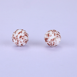 White Printed Round Silicone Focal Beads, White, 15x15mm, Hole: 2mm