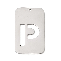 Letter P 304 подвески из нержавеющей стали, прямоугольник с буквой, цвет нержавеющей стали, Письмо P, 33x20x1.5 мм, отверстие : 1.8 мм