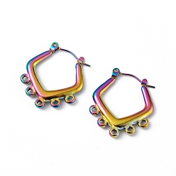 Rainbow Color Ионное покрытие (ip) 304 серьги-кольца из нержавеющей стали, с горизонтальными петлями, ромб, Радуга цветов, 24.5x21.5x3 мм, отверстие : 1.4 мм, штифты : 0.5 мм