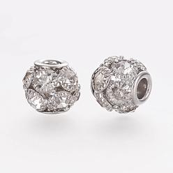 Crystal Brass Beads, with Grade A Rhinestone, Rondelle, Platinum, Crystal, 8x8mm, Hole: 2mm