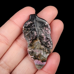 Rhodonite Natural Rhodonite Carved Healing Leaf Stone, Reiki Energy Stone Display Decorations, for Home Feng Shui Ornament, 47x20~25x6mm