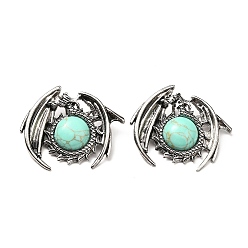 Synthetic Turquoise Synthetic Turquoise Dyed Pendants, Dragon Charms, with Rack Plating Antique Silver Tone Alloy Findings, Cadmium Free & Lead Free, 40x48x12mm, Hole: 9x6mm