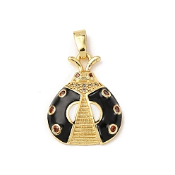 Черный Латунные подвески с микропаве из кубического циркония и эмали, коровка, стойки покрытие, долговечный, без свинца и без кадмия, реальный 18 k позолоченный, чёрные, 20x15.5x5 мм, отверстие : 5x3 мм