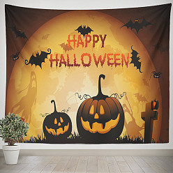 Dark Orange Halloween Theme Pumpkin Pattern Polyester Wall Hanging Tapestry, for Bedroom Living Room Decoration, Rectangle, Dark Orange, 1300x1500mm
