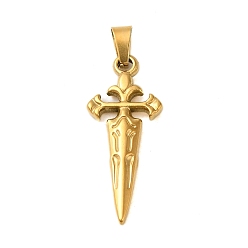 Golden Ion Plating(IP) 304 Stainless Steel Pendants, Sword Charm, Golden, 34x14x3.5mm, Hole: 6x3.5mm