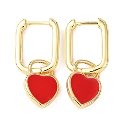 Красный Латунные серьги-кольца в форме сердца, с эмалью, реальный 18 k позолоченный, стойки покрытие, долговечный, без кадмия и без свинца, красные, 26x9.5x11.5 мм