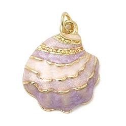 Сливовый Латунь эмаль подвески, формы раковины, долговечный, стойки покрытие, без свинца и без кадмия, с целью перехода в кольце, золотые, слива, 23x19.5x4.5 мм