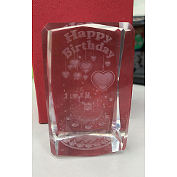 Birthday Themed Pattern Transparent Glass Display Decorations, Rectangle with Word Happy Birthday, Clear, 8x5x5cm