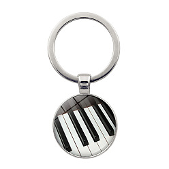 Musical Instruments Glass Musical Note & Instrument Key Ring, Alloy Pendant Keychain, Musical Instruments Pattern, 6cm