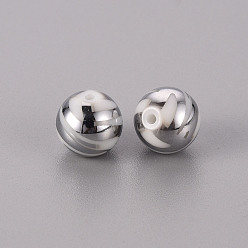 Platinum Plated Electroplate Glass Beads, Round with Pattern, Platinum Plated, 10mm, Hole: 1.2mm