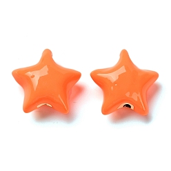 Темно-Оранжевый Звездные латунные эмалевые бусины, долговечный, без кадмия и без свинца, стойки покрытие, реальный 18 k позолоченный, темно-оранжевый, 21x22x11.5 мм, отверстие : 3 мм