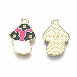 Rose Foncé Crémaillère placage pendentifs en émail d'alliage, sans cadmium et sans nickel et sans plomb, champignons, rose foncé, 19x12.5x1.5mm, Trou: 1.5mm