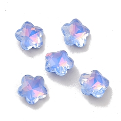 Sapphire Mocha Style K9 Glass Rhinestone Cabochons, Pointed Back & Back Plated, Faceted, Plum Blossom, Sapphire, 8x4mm
