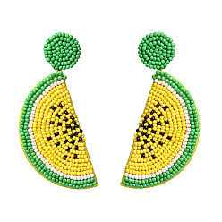 Yellow Handmade Fruit Earrings - Watermelon Dragonfruit Rice Bead Studs 2019 European and American Style Jewelry