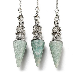 Amazonite Natural Amazonite Pointed Dowsing Pendulums, with Rack Plating Platinum Plated Brass Findings, Cadmium Free & Lead Free, 230mm, Hole: 1.6mm