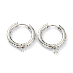 Stainless Steel Color 201 Stainless Steel Huggie Hoop Earring Findings, with Horizontal Loop and 316 Surgical Stainless Steel Pin, Stainless Steel Color, 22x20x3mm, Hole: 2.5mm, Pin: 1mm