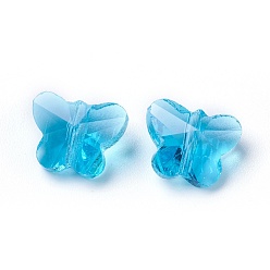 Deep Sky Blue Transparent Glass Beads, Faceted, Butterfly, Deep Sky Blue, 6.5x8x5.5mm, Hole: 1mm