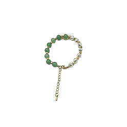 Green Aventurine Natural Green Aventurine Round Beaded Bracelet, Golden, 7-1/8~9-1/8 inch(18~23cm)