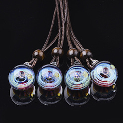 Colorful Handmade Lampwork Pendants, Galaxy Universe Ball, with Two Color Small Ball Inside, Colorful, 27~28x20~21x19~20mm, Hole: 3mm
