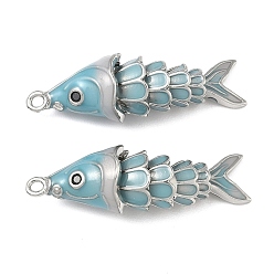 Кадет Синий Подвески из латуни микропаве с фианитами и эмалью, рыбы прелести, платина, кадетский синий, 35x11x10 мм, отверстие : 1.4 мм