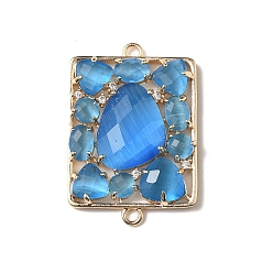 Озёрно--синий Подвески-коннекторы из латуни с микропаве из прозрачного кубического циркония и кошачьего глаза, реальный 18 k позолоченный, стойки покрытие, долговечный, без кадмия и без свинца, Плут синий, 33.5x23x6 мм, отверстие : 1.8 мм