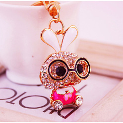 Rose pink Cute Bunny Keychain with Glasses and Bag Pendant Metal Charm