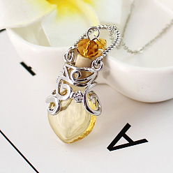 Light Khaki Lampwork Perfume Bottle Pendant Necklace, Platinum Titanium Steel Jewelry for Women, Light Khaki, 17.72 inch(45cm)
