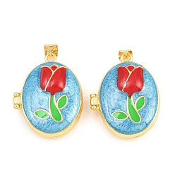 Синий Подвески латуни медальон, с эмалью, без кадмия и без свинца, реальный 18 k позолоченный, стойки покрытие, долговечный, цветок с овальными подвесками, синие, 26.5x21x10.5 мм, отверстие : 3x5 мм