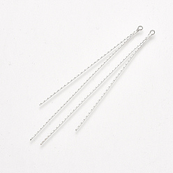 Real Platinum Plated Brass Chain Tassel Big Pendants, Real Platinum Plated, 77x2x0.5mm, Hole: 1.6mm