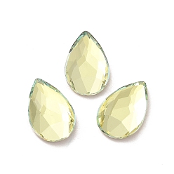 Jonquil Glass Rhinestone Cabochons, Flat Back & Back Plated, Faceted, Teardrop, Jonquil, 14x9x3.5mm