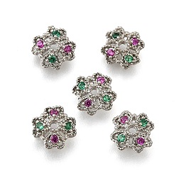 Платина Колпачки для бусин из цветочной латуни с микропаве из кубического циркония, стойки покрытие, долговечный, без свинца и без кадмия, платина, 9.5x9.5x3.5 мм, отверстие : 1.5 мм