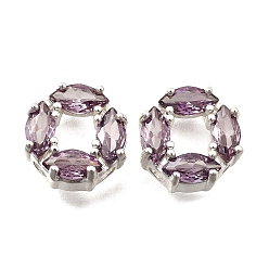 Фиолетовый Латунные микро проложить кубического циркония бусы, цветок, серебряные, фиолетовые, 10x5.5 мм, отверстие : 1.8 мм