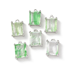 Бледно-Зеленый Латунь стекло амулеты, прямоугольные, граненые, платина, бледно-зеленый, 13x9x6 мм, отверстие : 1.2 мм