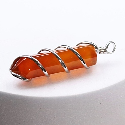 Red Agate Natural Red Agate Copper Wire Wrapped Pointed Pendants, Faceted Bullet Charms, Platinum, 45x10mm